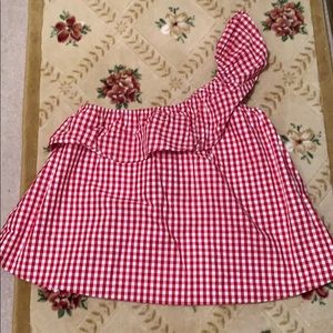 NWT Lauren James Gingham Plaid One Shoulder Top